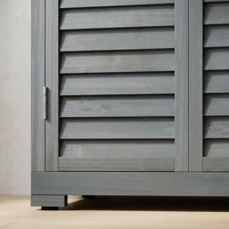 Outsunny Dulap de Exterior din Lemn cu 2 Uși Tip Jaluzea și Rafturi Interne, 87x46.5x160 cm, Gri