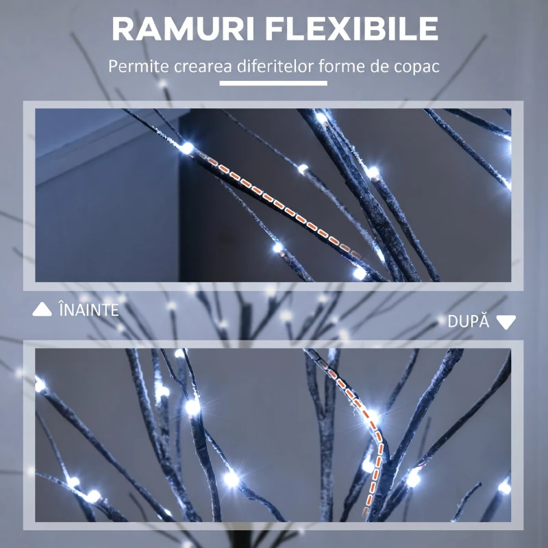 HOMCOM Brad de Crăciun Luminos Tip Mesteacăn, 150 cm, 96 Led-uri, Bază Lată, pentru Interior și Exterior, Maro