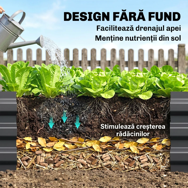 Outsunny Pat de grădină înălțat din metal pentru exterior, ideal pentru flori și legume, 241x90,5x30 cm, gri