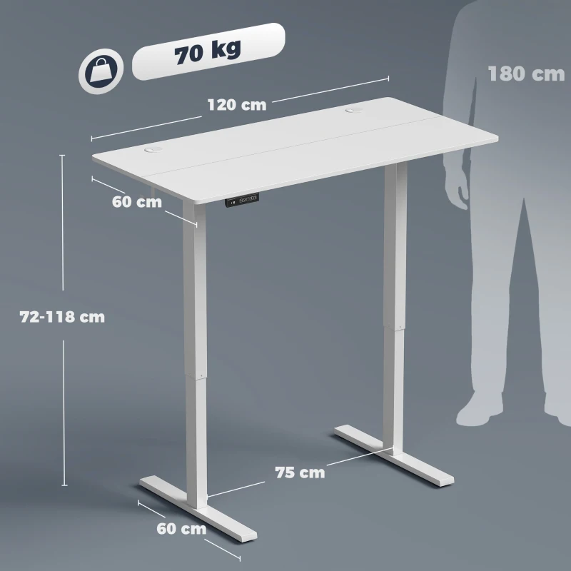 HOMCOM Elektrischer Sitz-Steh-Schreibtisch 120 x 60 cm, 3 Speicherhöhen, Kindersicherung und Anti-Kollision, für Arbeit, Weiß