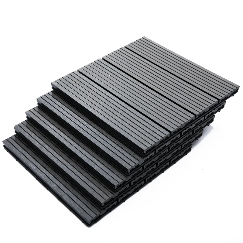Outsunny Set 11 Piastrelle per Esterni ad Incastro Antiscivolo in HDPE Riciclato, 30x30x2.2 cm, Grigio