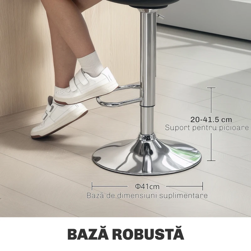 HOMCOM Set 2 Scaune de Bar cu Spătar și Suport pentru Picioare, din PP, Piele PU și Oțel, 41x42x82-104 cm, Negru