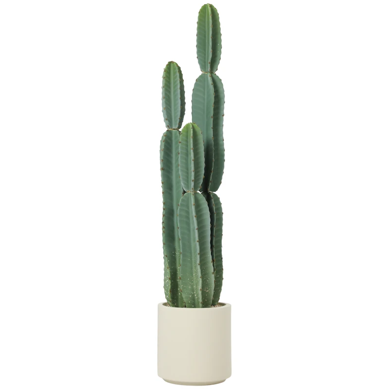 HOMCOM Pianta Artificiale di Cactus con 3 Steli in EVA, Vaso in PP, Decorazione per Soggiorno, 25x25x111 cm, Verde