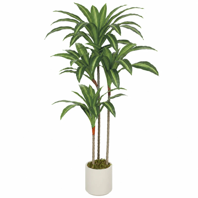 HOMCOM Künstlicher Dracaena-Baum 120 cm mit biegsamen Stämmen und weißem Pflanzgefäß für Wohnzimmer Schlafzimmer Büro