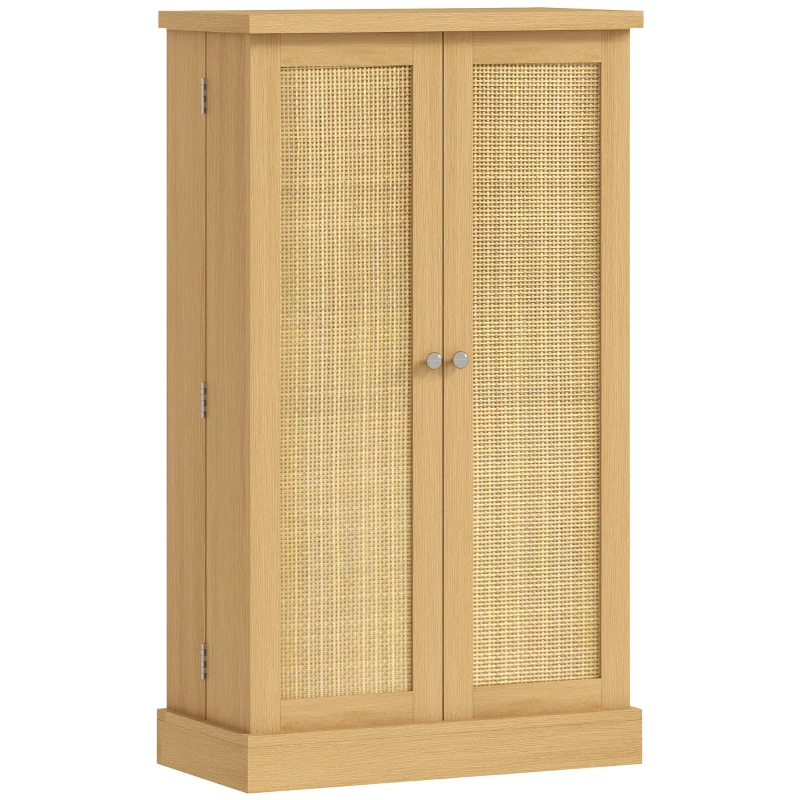 HOMCOM 104 cm Rattan-Küchenschrank mit 5-stufigem Regal, 12 Gewürzfächern und verstellbaren Böden, Natur
