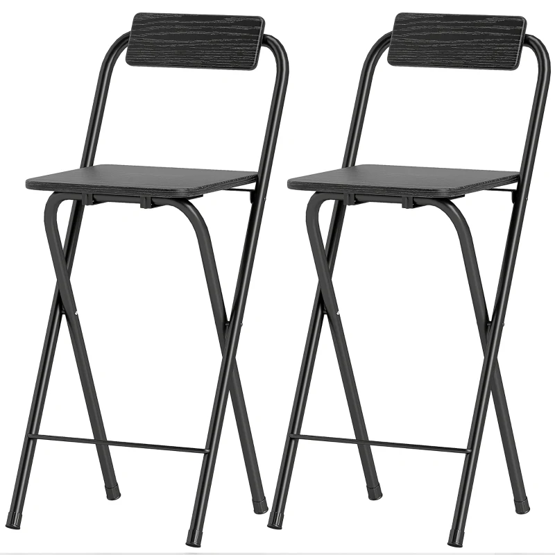 HOMCOM, Set 2 Scaune de Bar Pliabile, Cu Suport pentru Picioare, din Lemn și Oțel, 37x45x87 cm, Negru