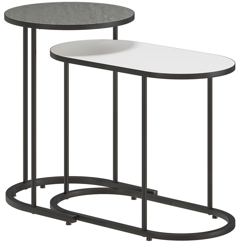 HOMCOM Lot de 2 tables basses gigognes, tables d'appoint empilable style contemporain, cadre en métal gris et blanc