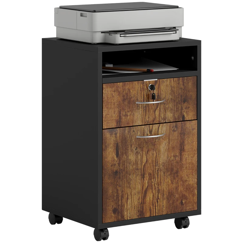 HOMCOM Mobile per Ufficio con Ripiano Aperto, Cassetto con Serratura e Armadietto, 40x35x60 cm, Marrone