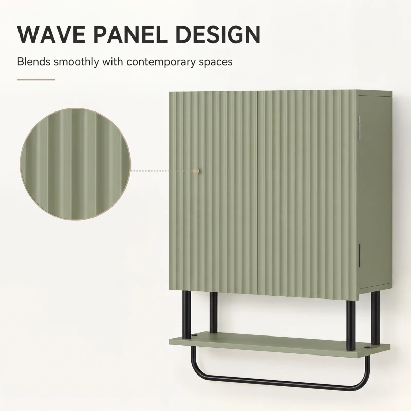 HOMCOM Bathroom Wall Cabinet Modern Space Saver Wall Mounted Cabinet Doors Storage Green