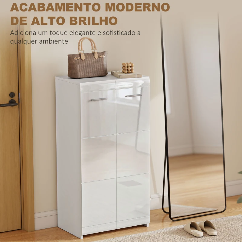 HOMCOM Sapateira Armário para Sapatos Moderno com Prateleiras Ajustáveis para 10 Pares de Sapatos 55x36x108 cm Branco Brilhante