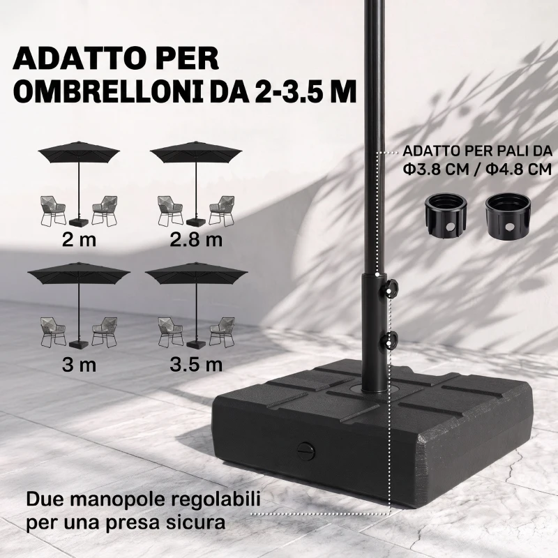 Outsunny Base per Ombrellone da Giardino 3.5 m con Maniglie, in HDPE e Acciaio, 49x49x36.5 cm, Nero