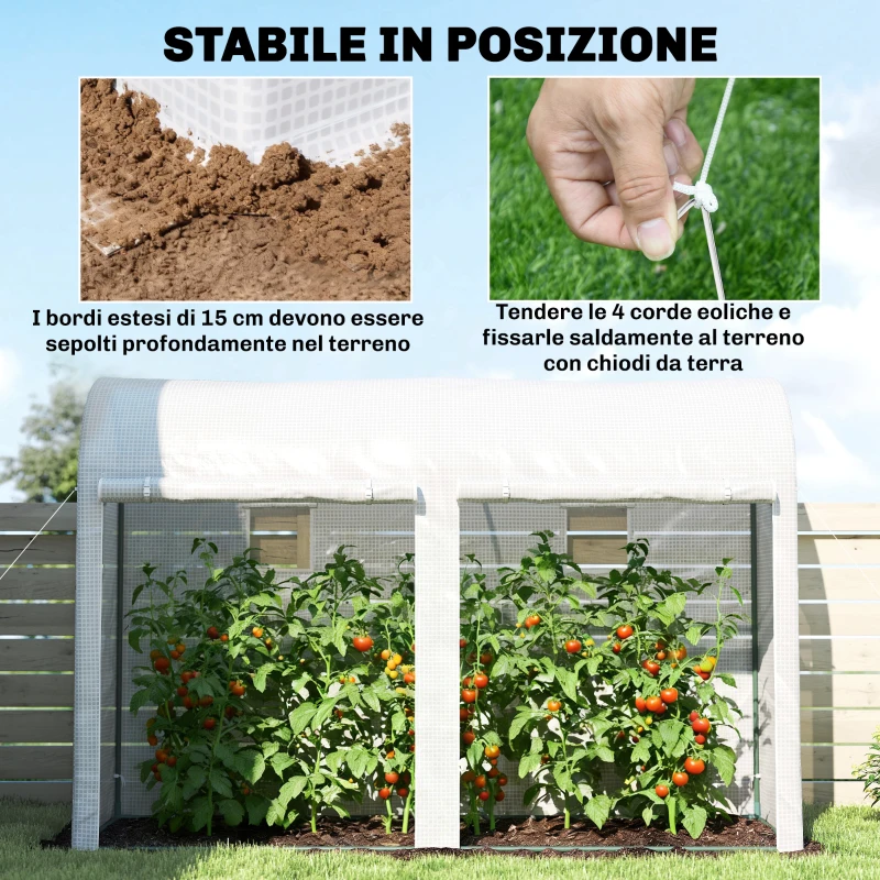 Outsunny Serra Tunnel da Giardino per Piante e Orto, Serra da Balcone con 2 Porte Avvolgibili e 4 Finestre, 3x1x2m