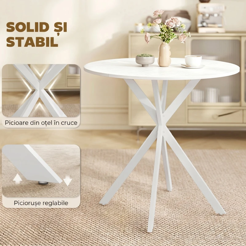 HOMCOM Masă Da Dining Rotund Stil Industrial Con Picioare în X Ø80x75 cm