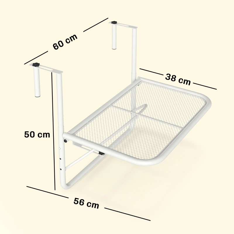 Outsunny Mesa Suspensa para Varanda com Braço e Altura Ajustável em 3 Posições Estrutura de Metal 60x56,5x45 cm Branco