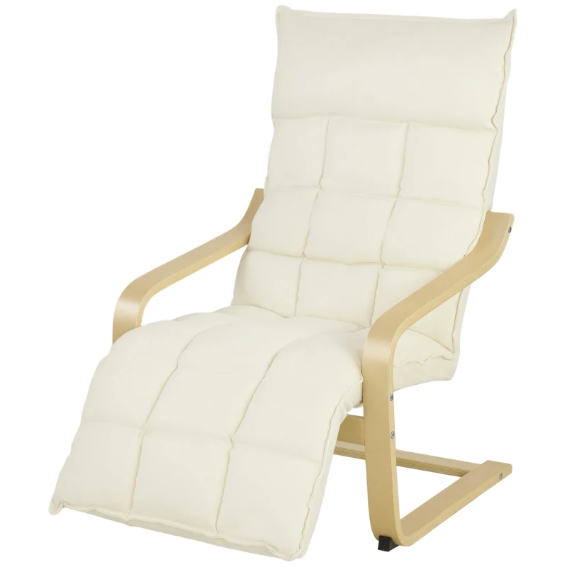 HOMCOM Modern Accent Chair, Leisure Lounge Chair Armchair with Footrest, Plush Cushion, Curved Legs and Arms, Cream White