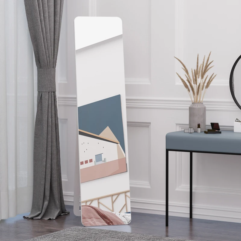HOMCOM Espejo de Cuerpo Entero Espejo Rectangular de Pie y de Pared con Marco de Madera de Pino Moderno 37x43x156 cm Blanco