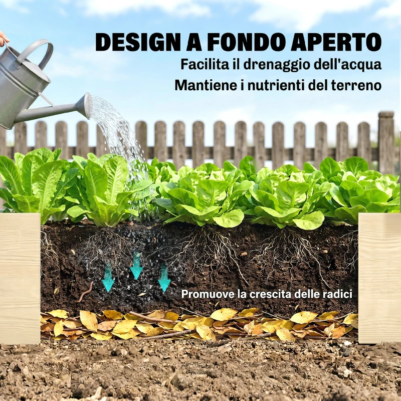 Outsunny Letto per Orto Rialzato in Legno di Abete con Fondo Aperto e 2 Sezioni Separate, 244x61,5x27cm