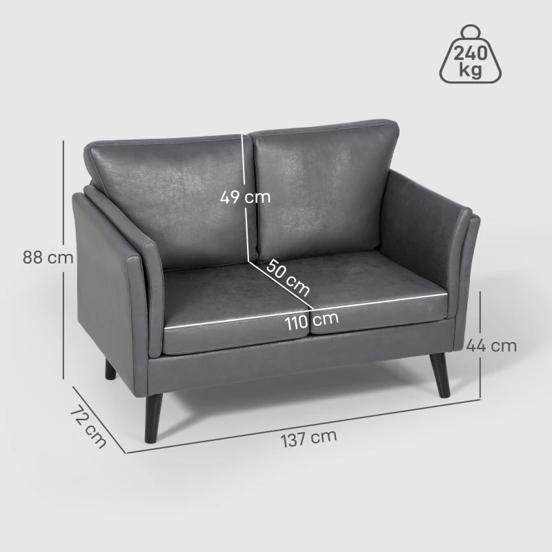 HOMCOM Two-Seater Leathaire Sofa - Grey