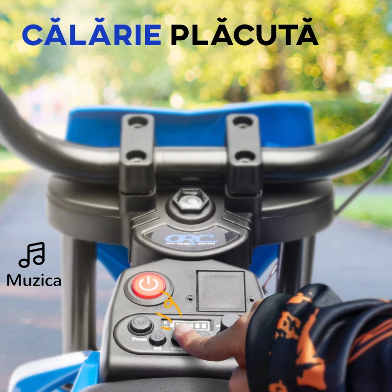 AIYAPLAY Motocicletă electrică pentru copii cu roți ajutătoare detașabile, suspensii, sunete și indicator de încărcare, albastră