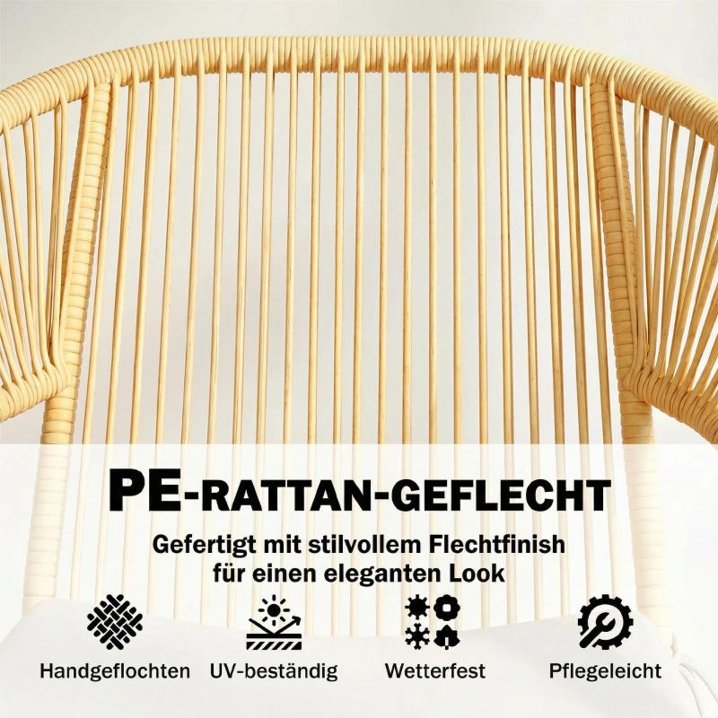 Outsunny Rattan Bistroset 3 teiliges Gartenmöbel-Set mit 2 Gartenstühlen, Glastisch, waschbaren Kissen, Ergonomisch