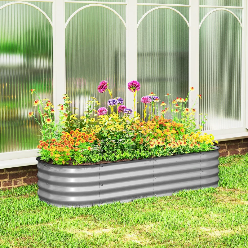 Outsunny Hochbeet Pflanzenbeet, modulares Hochbett, geschützte Kanten, Design ohne Boden,  150 x 62 x 30 cm, Silber