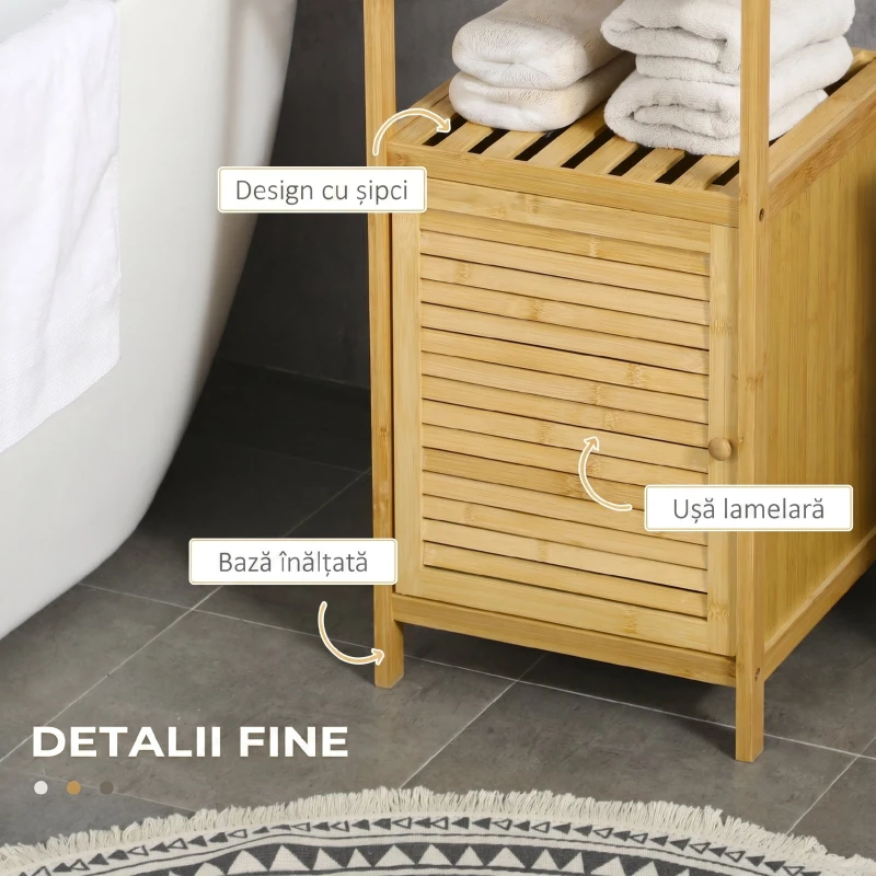 kleankin Dulap pentru Baie din Bambus cu Lamele și Dulap cu O Ușă, 33x36,5x67cm, Culoare Lemn Natural
