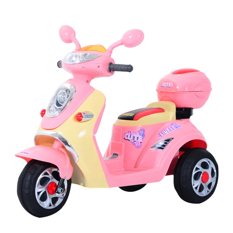 Homcom Motoreta Tricicleta Electrica pentru Fetite 6V cu Lumini si Muzica, Roz(m-11)