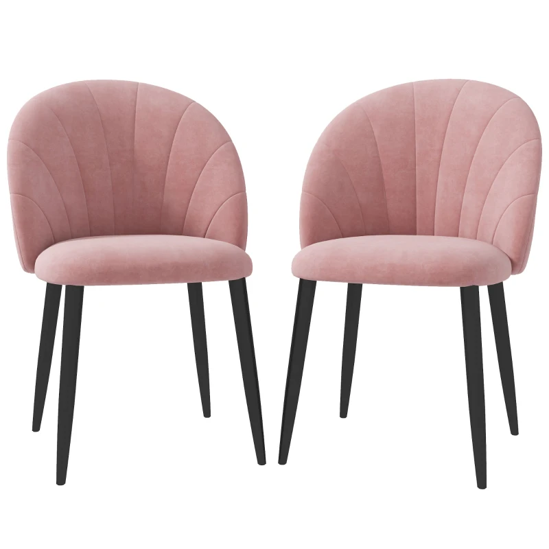 HOMCOM Set de 2 scaune de dining tapițate, stil nordic, din metal și catifea, 52x54x79cm, roz
