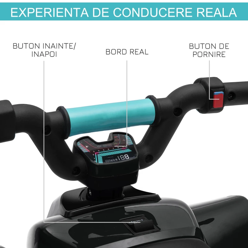 HOMCOM ATV Electric pentru Copii 18-36 Luni cu Baterie Reîncărcabilă de 6V, 72x40x45.5 cm, Negru(m-9)