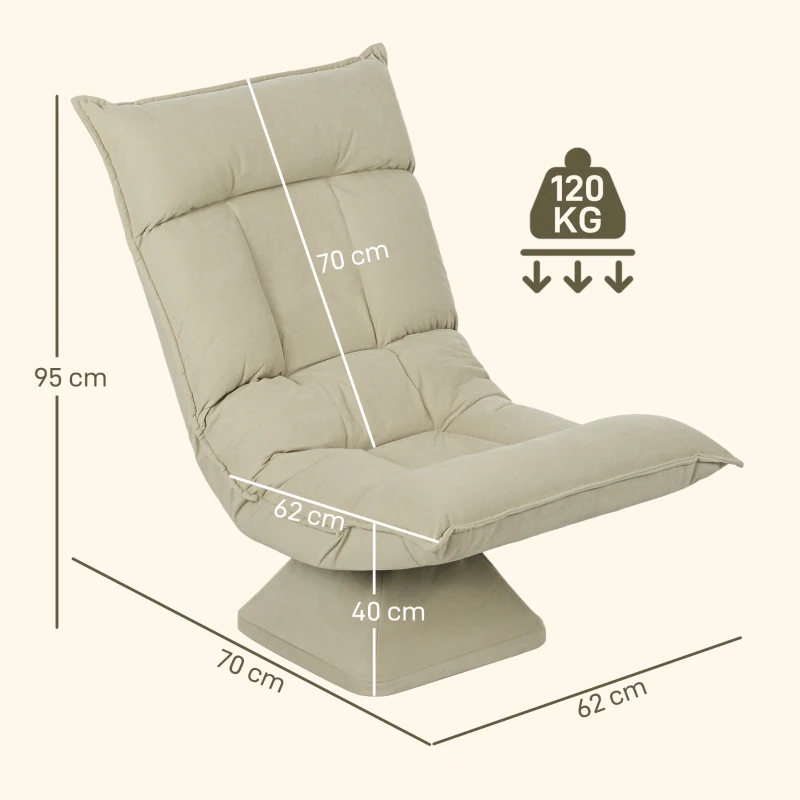 HOMCOM Chaise de sol pivotante à 360°, fauteuil pliable en velours avec dossier réglable 5 positions, 70x62x95cm, beige