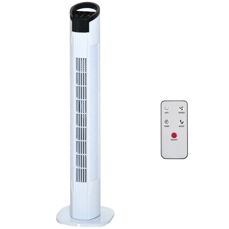 HOMCOM 31" Freestanding Tower Fan, 3 Speed 3 Mode, 7.5H Timer, Oscillating, LED Panel, Remote Control, 31 Inch Standing Fan, White