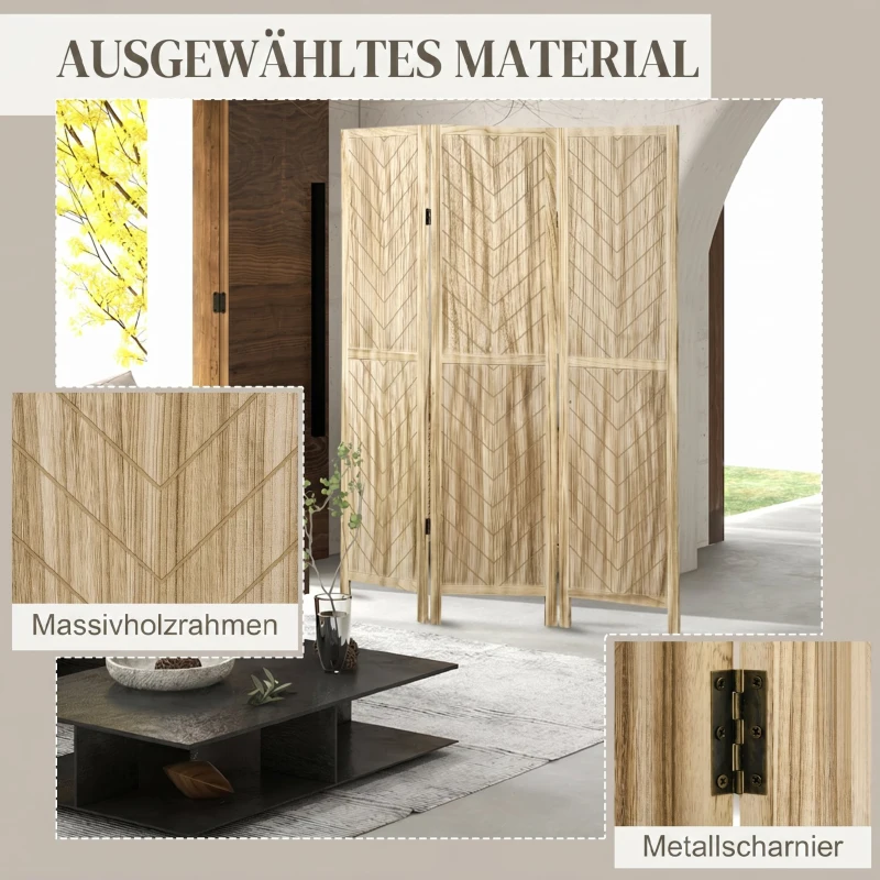 HOMCOM Paravan pliabil de interior cu 3 panouri în model os de pește din lemn, 120x1,6x170 cm