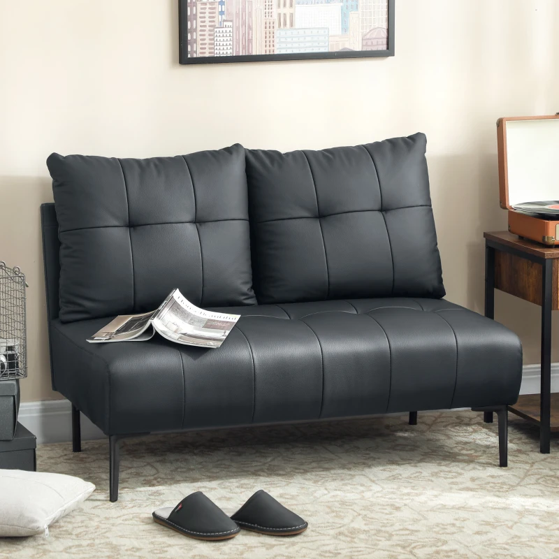 HOMCOM Divano 2 Posti in Finta Pelle Senza Braccioli e Trapuntato a Bottoni, 115x73x83 cm, Nero