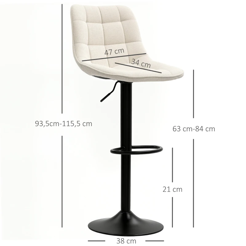 HOMCOM Lot de 2 tabourets de bar, chaises de bar en chenille hauteur réglable avec dossier pivotant 360° 47x48x117,5cm beige