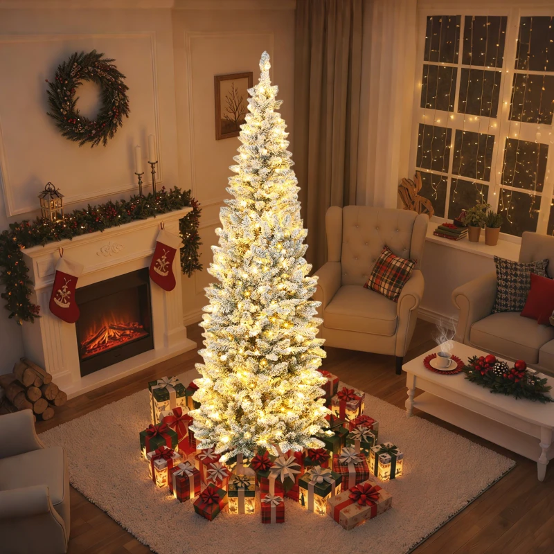 HOMCOM Árbol de Navidad Estrecho 210 cm con Luces LED Bicolores 11 Modos de Iluminación 687 Ramas Verde