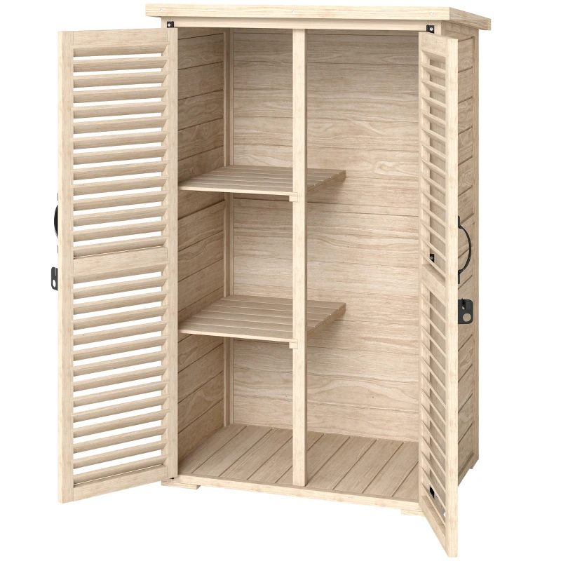 Outsunny Armadio da Esterno Portaoggetti a 2 Ripiani con Picchetti, in Legno di Abete, 75x50x111/118 cm