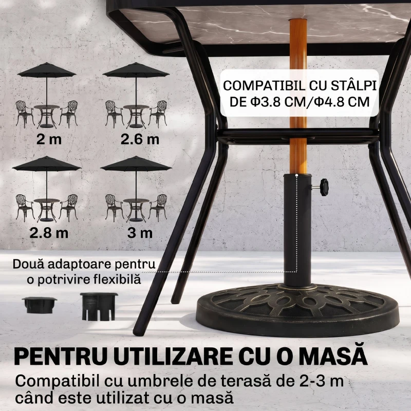 Outsunny Bază rotundă pentru umbrelă, pentru stâlpi de Ø38 și Ø48 mm, din rășină și oțel, Ø45 cm, bronz