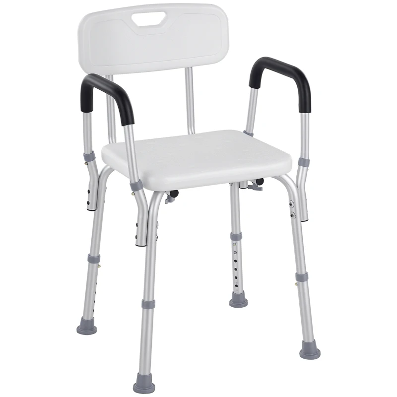 HOMCOM Scaun pentru duș din aluminiu cu înălțime reglabilă și picioare antiderapante, 51,5x51,5x71-84cm, alb