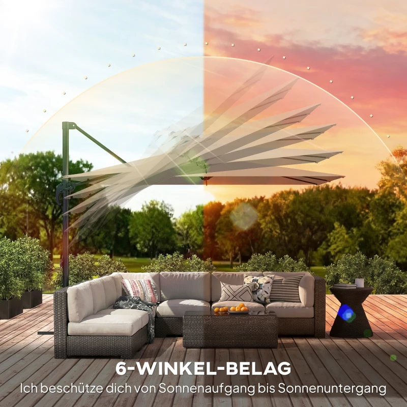 Outsunny Alu Ampelschirm 2,8 x 2,8 cm 360° drehbar neigbar Sonnenschirm mit Kurbel Ständer Abdeckung, Höhenverstellbar