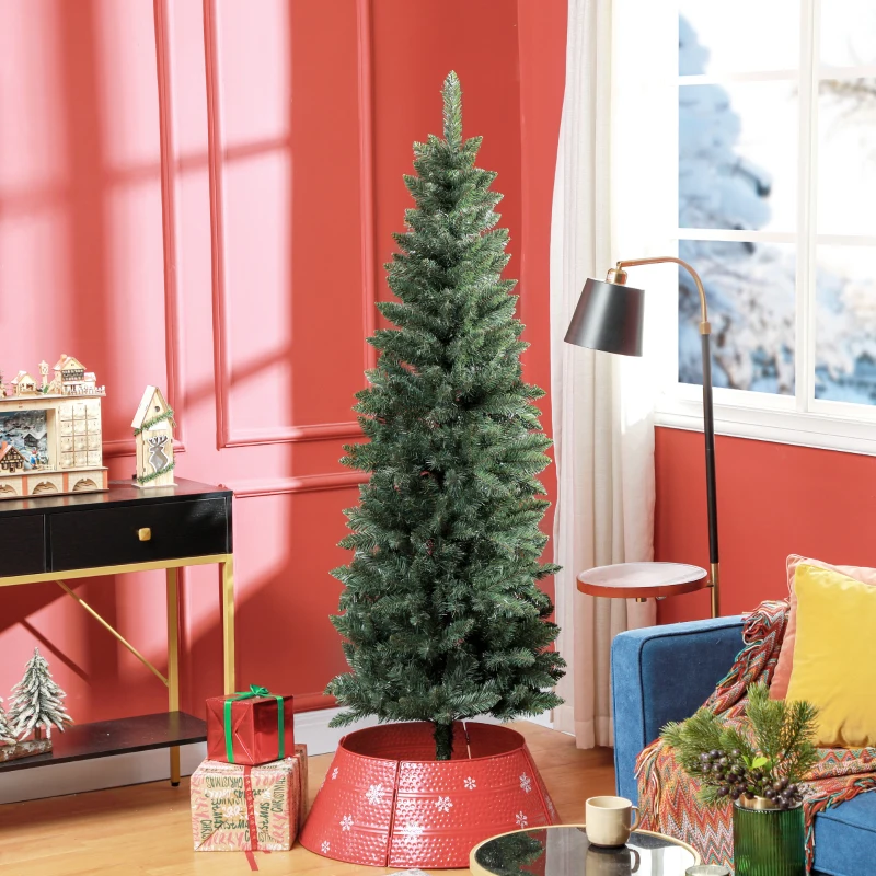 HOMCOM Albero di Natale Artificiale 182.88cm con 479 Rami, Design Alto e Stretto con Base Pieghevole, Verde