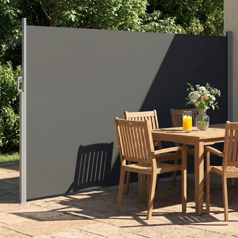 Outsunny Paravan Lateral Retractabil Impermeabil și UV50+, din Aluminiu, Oțel și Poliester, 420x185 cm, Gri Închis