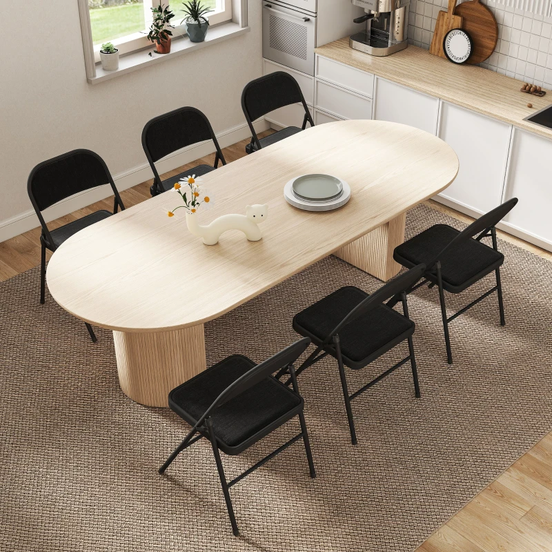 HOMCOM 6er-Set Klappstühle, Tragbare Bürostühle, Metallbeine, Faltstuhl für Büro, Empfang, Wartezimmer, Leinenoptik, Schwarz