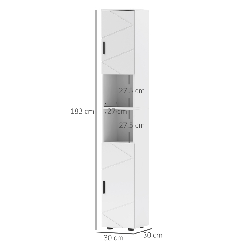 kleankin Line Embossed Tall Bathroom Storage Cabinet - White