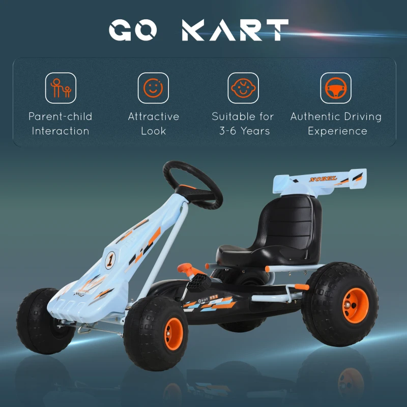 HOMCOM Pedal Go Kart, Kids Ride On Race Car with Brake, Gears Shift, Steering Wheel, Adjustable Seat, Gift for Boys and Girls 3-6 Years Outdoor, Blue