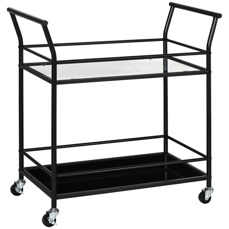 HOMCOM Küchenwagen mit 4 Rollen, 2 Ablagen und Griffen, 75 cm x 40 cm x 80 cm, Schwarz