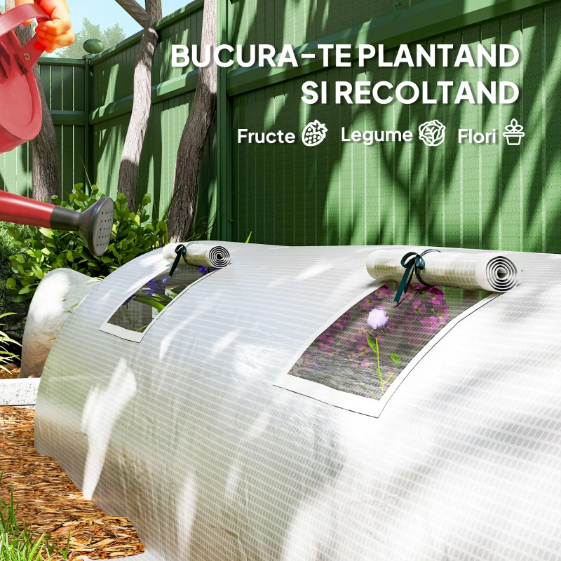 Outsunny Mini Seră de Grădină cu 4 Uși Rulabile și Acoperire Extinsă, din Oțel și PE, 360 x 90 x 90 cm, Verde
