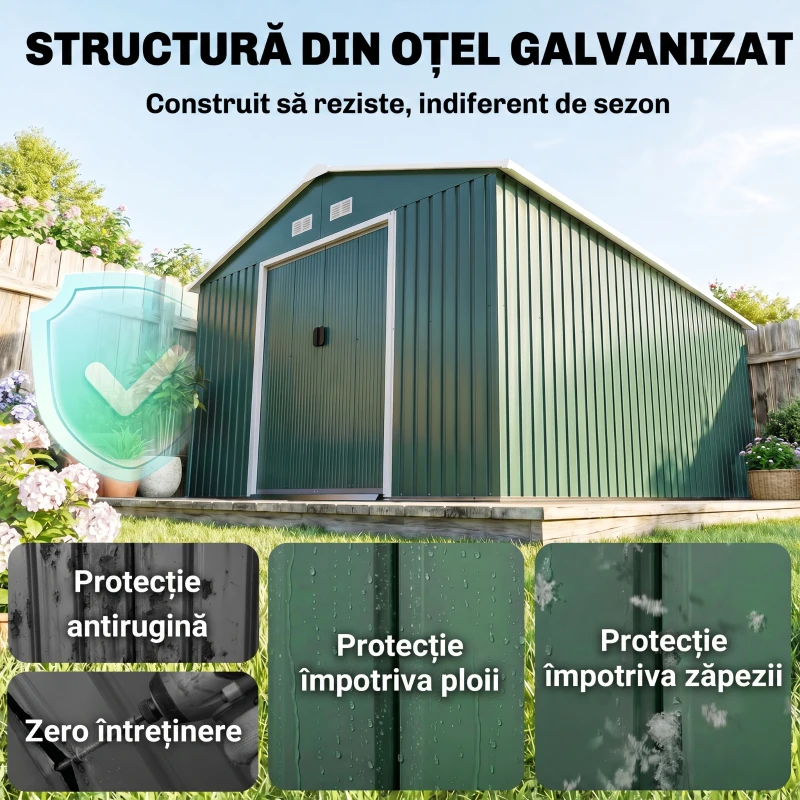 Outsunny Magazie Unelte din Otel Galvanizat, Anti Rugina 3.4 x 3.86 x 2 m,  Verde(m-18)
