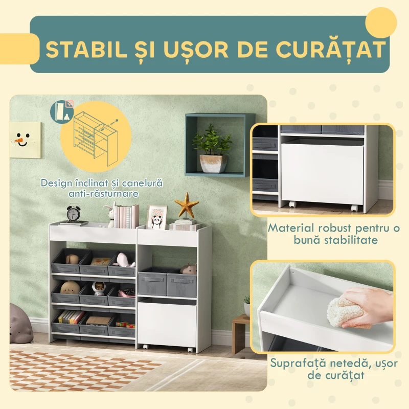 AIYAPLAY Mobilă Portajucării pentru Copii cu 11 Coșuri din Material Textil, Dulap și Rafturi, 105x30x80 cm, Alb