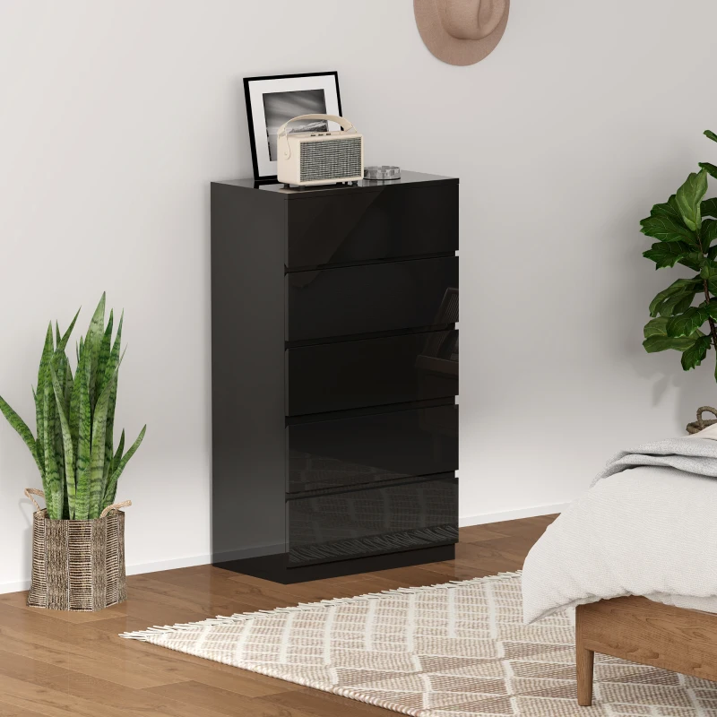 HOMCOM Cassettiera 5 Cassetti in Legno, Comò per Camera da Letto Moderno e Multiuso, 55x34x100 cm, Nero