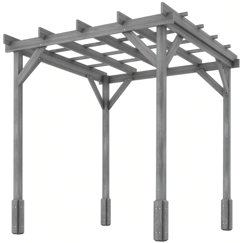 Outsunny 2 x 2m Wooden Pergola Kit, Decorative Garden Gazebo Shelter with Stable Structure for Climbing Vines, Flowers, Grey